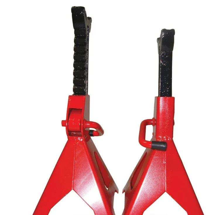 Red heavy-duty car jack stands for vehicle maintenance and repair