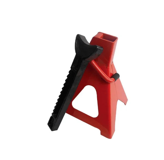 Red and black car jack stand for vehicle maintenance and repair