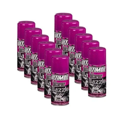 Ultimol Interior Dazzle car interior cleaner spray cans, vibrant pink bottles for auto detailing and dashboard care
