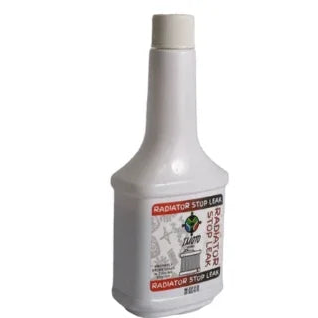 Radiator stop leak additive for car cooling systems, white bottle with red label