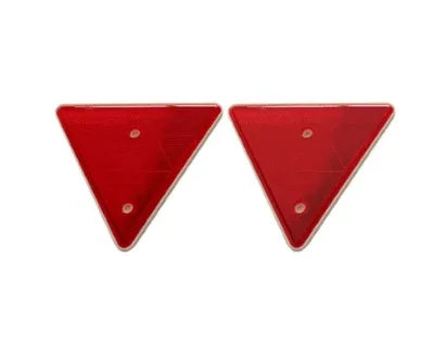 Two red triangular car safety reflectors for vehicle hazard warning