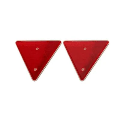 Two red triangular car safety reflectors for vehicle hazard warning