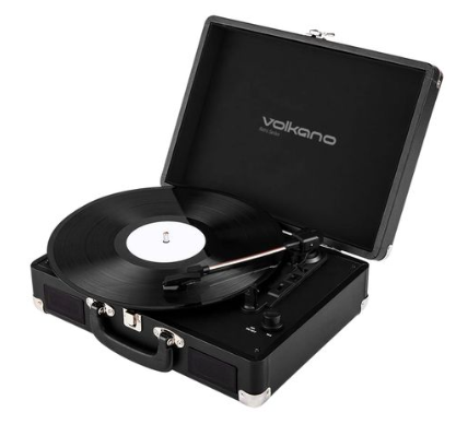 Volkano Retro Series Turntable with Portable Case & Speaker - Black