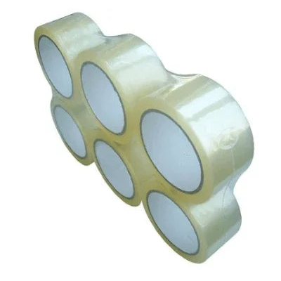 Clear packing tape rolls for shipping and sealing boxes, ideal for home or office use