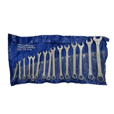 14-piece metric wrench set in blue storage pouch, ideal for home tools and DIY projects