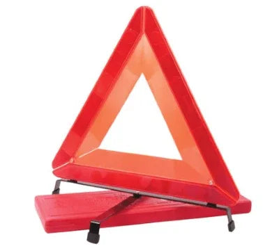 Red reflective emergency warning triangle for vehicle safety on roads