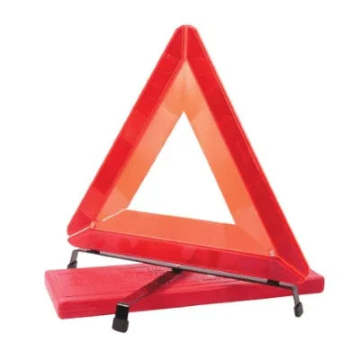 Red reflective emergency warning triangle for vehicle safety on roads