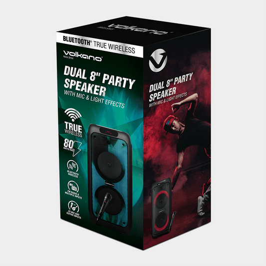 Volkano - Helios Series Dual 8" Bluetooth Party Speaker - Black