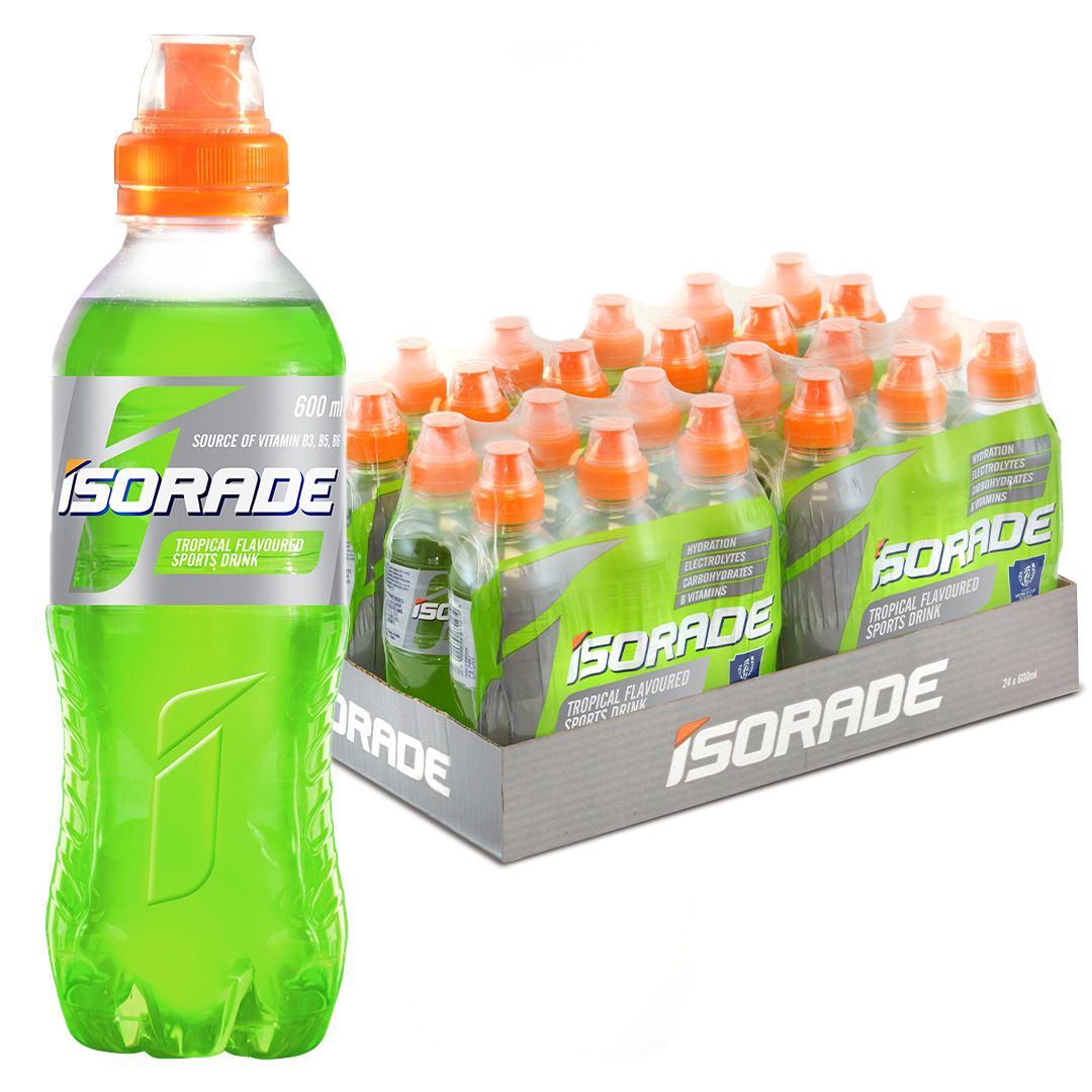 Isorade Energy Drink cans in various flavors for quick energy and hydration.