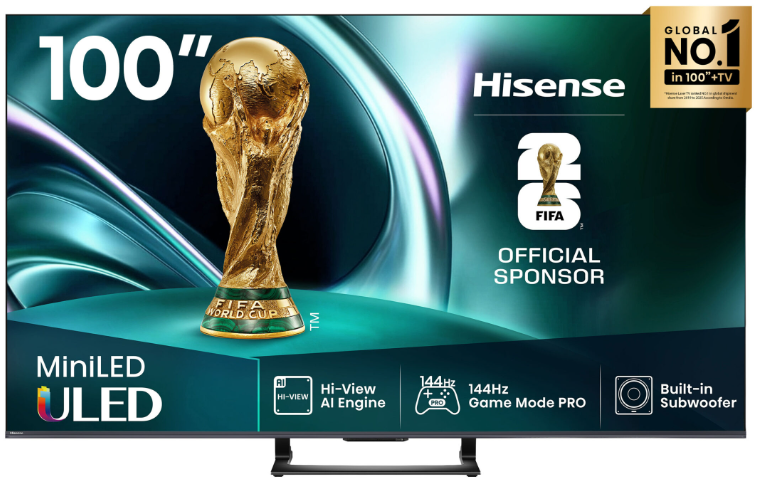 Sleek Hisense Mini-LED Smart TV displaying a rich, high-contrast cinematic visual in a modern home theater environment.