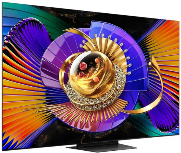 TCL high-performance gaming smart TV with razor-thin bezels displaying fluid, colorful action sequence gameplay