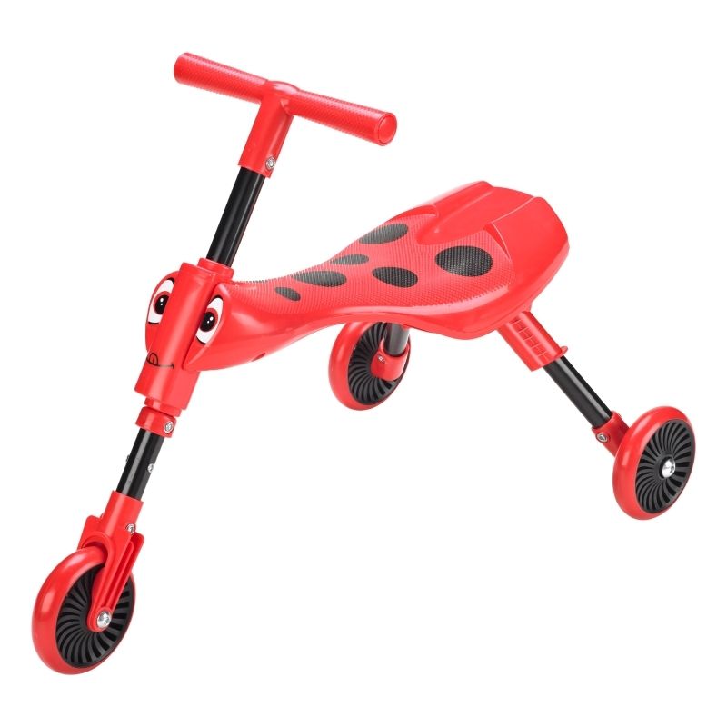 Scuttlebug 3-wheel foldable tricycle in red beetle design for toddlers.