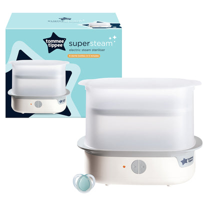 Tommee Tippee steriliser showing the quick 5-minute steam cycle