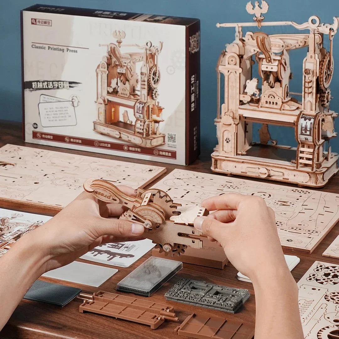 Robotime Classic Printing Press DIY Mechanical 3D Wooden Puzzle