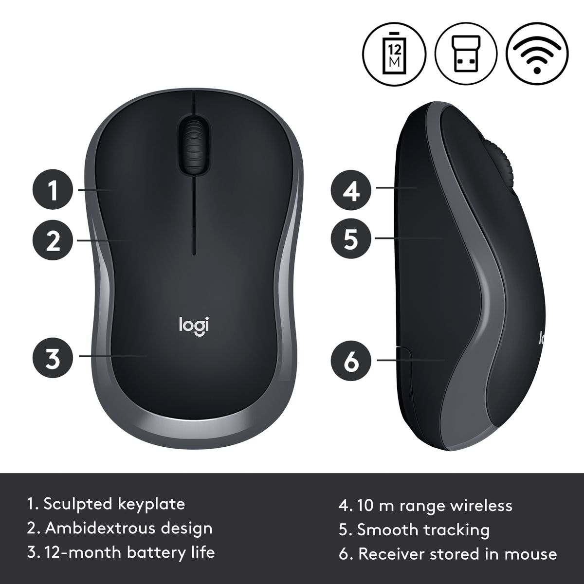 Logitech M185 Wireless Mouse, 2.4GHz with USB Mini Receiver (2 Year Warranty, Parallel Import)