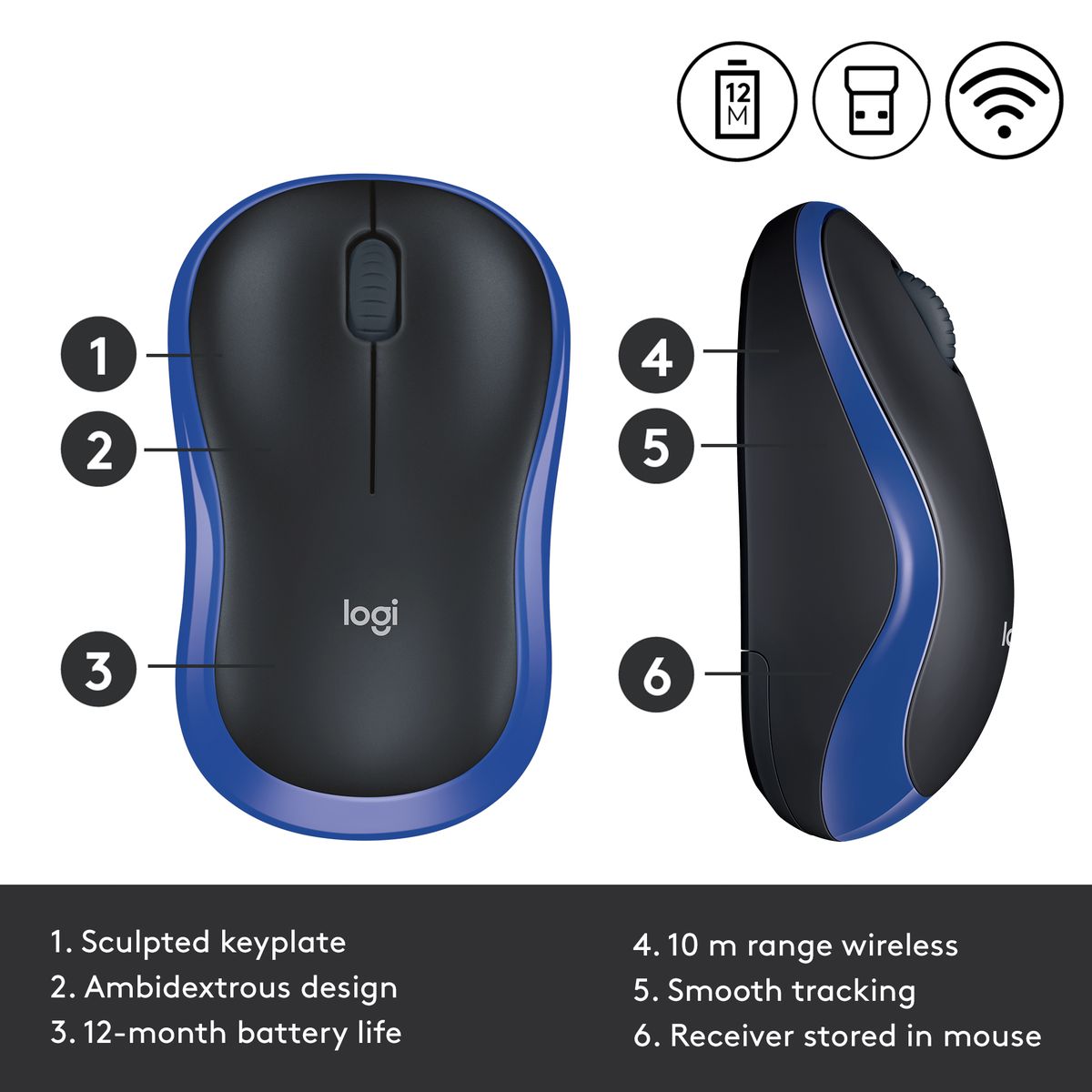 Logitech M185 Wireless Mouse, 2.4GHz with USB Mini Receiver (2 Year Warranty, Parallel Import)