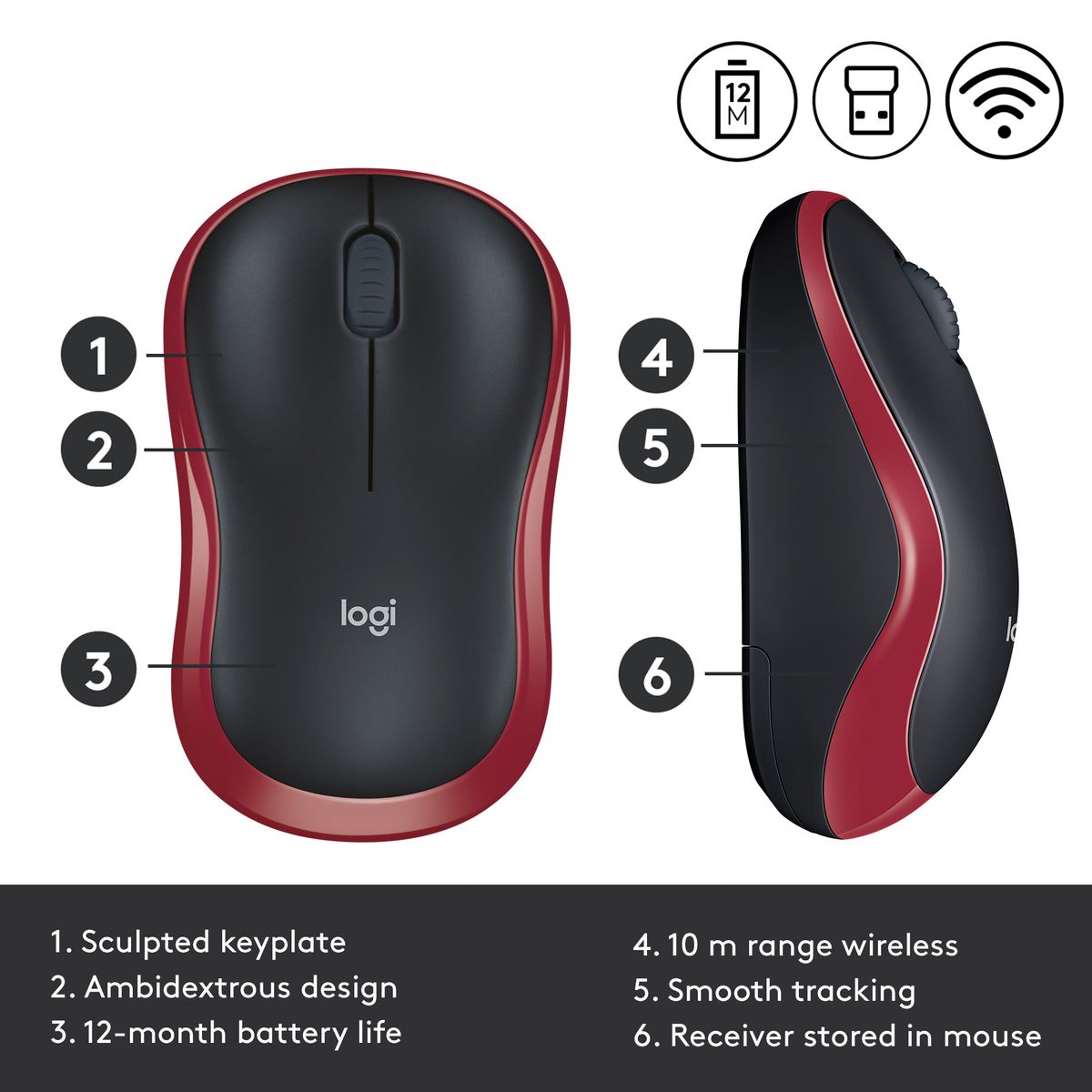 Logitech M185 Wireless Mouse, 2.4GHz with USB Mini Receiver (2 Year Warranty, Parallel Import)