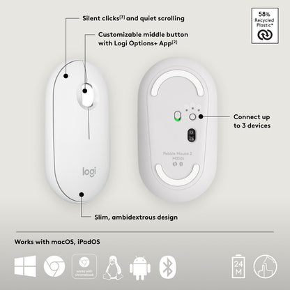 Logitech Pebble Mouse 2 M350s Slim Bluetooth Wireless Mouse (2 Year Warranty, Parallel Import)