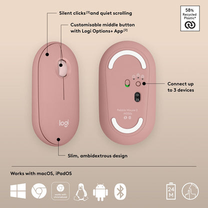 Logitech Pebble Mouse 2 M350s Slim Bluetooth Wireless Mouse (2 Year Warranty, Parallel Import)