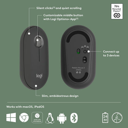 Logitech Pebble Mouse 2 M350s Slim Bluetooth Wireless Mouse (2 Year Warranty, Parallel Import)