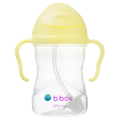 B.Box 240ml sippy cup with weighted straw and easy-grip handles, shown in a modern matte finish.