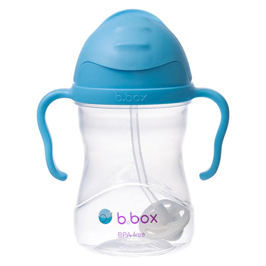 B.Box 240ml sippy cup with weighted straw and easy-grip handles, shown in a modern matte finish.
