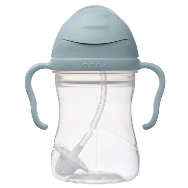 B.Box 240ml sippy cup with weighted straw and easy-grip handles, shown in a modern matte finish.