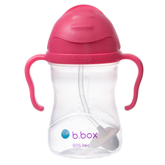 B.Box 240ml sippy cup with weighted straw and easy-grip handles, shown in a modern matte finish.