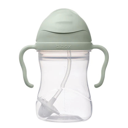 B.Box 240ml sippy cup with weighted straw and easy-grip handles, shown in a modern matte finish.