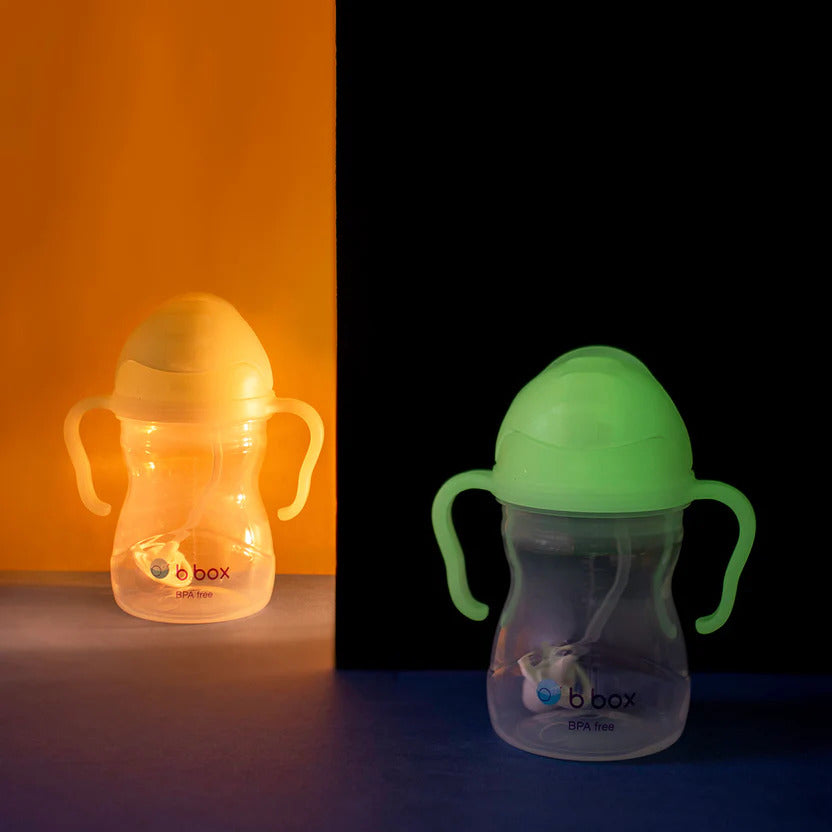 B.Box 240ml sippy cup with weighted straw and easy-grip handles, shown in a modern matte finish.