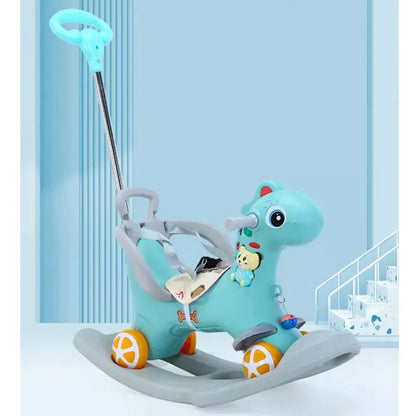 Babies-Up 3-in-1 Dino Rocking Horse Rocker Without Pusher and Belt

The Babies-Up Rocking Chair is a versatile and engaging product designed for children, combining the functionality of a rocking chair, swing, baby rocking horse, and a pusher. Its features include:

Convertible Design: Easily transitions between a rocking horse and a stable chair with a pusher for versatility.