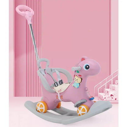 Babies-Up 3-in-1 Dino Rocking Horse Rocker Without Pusher and Belt

The Babies-Up Rocking Chair is a versatile and engaging product designed for children, combining the functionality of a rocking chair, swing, baby rocking horse, and a pusher. Its features include:

Convertible Design: Easily transitions between a rocking horse and a stable chair with a pusher for versatility.