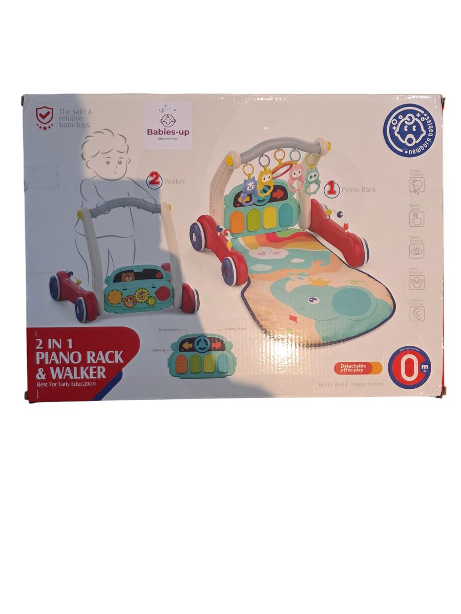 Babies-Up Two-in-One Fitness Rack & Baby Playmat Gym + Walker with Piano
A wonderfully versatile activity center that grows with your baby-combining a soft playmat gym and an interactive walker with piano for multi-stage development fun!
Features
2-in-1 Design
Playmat Gym: A padded play area with an overhead fitness rack that includes dangling plush toys-designed to encourage tummy time, reaching, and sensory play.
Walker with Piano: Once baby is ready to sit or stand, the rack transforms into a stable walk