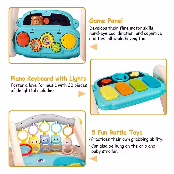 Babies-Up Two-in-One Fitness Rack & Baby Playmat Gym + Walker with Piano
A wonderfully versatile activity center that grows with your baby-combining a soft playmat gym and an interactive walker with piano for multi-stage development fun!
Features
2-in-1 Design
Playmat Gym: A padded play area with an overhead fitness rack that includes dangling plush toys-designed to encourage tummy time, reaching, and sensory play.
Walker with Piano: Once baby is ready to sit or stand, the rack transforms into a stable walk