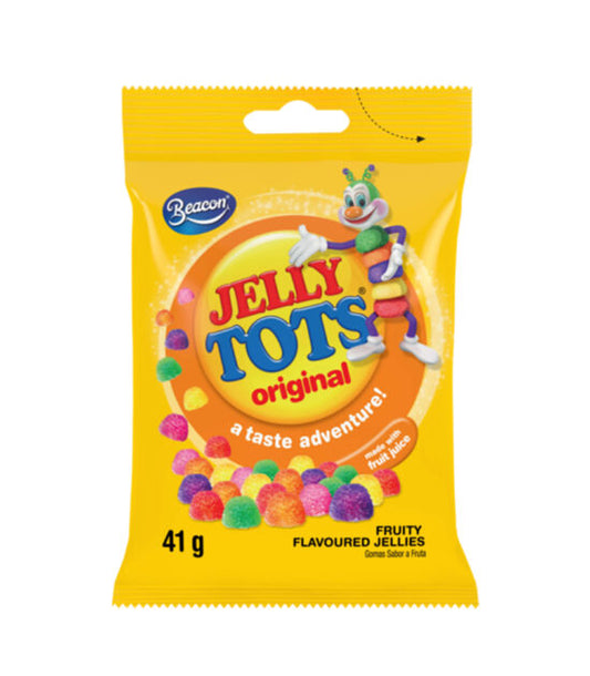 Beacon Jelly Tots Small Pack 41g

Enjoy the fruity fun of Beacon Jelly Tots in a convenient small 41g pack. These soft, chewy, sugar-coated jelly sweets come in an assortment of vibrant fruity flavors, making them a perfect treat for kids and adults alike. Great for on-the-go snacking or a quick sweet pick-me-up!