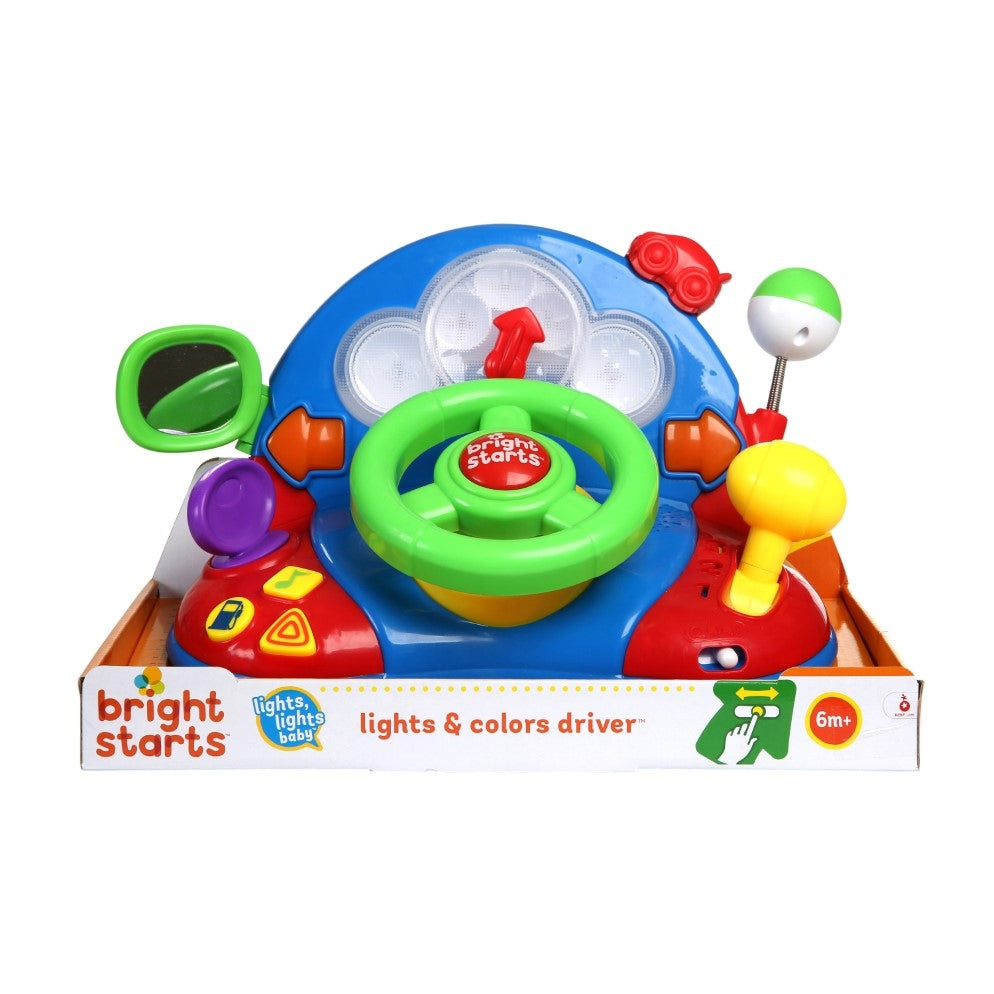 Bright Starts LLB Lights & Colours Driver

Put the pedal to the metal… baby’s on the road to fun! With real car noises, shifting gears and a steering wheel to turn and spin, your little one is about to go on the ride of her life. This sit and play musical toy from Bright Starts brings the open road right to your living room. 