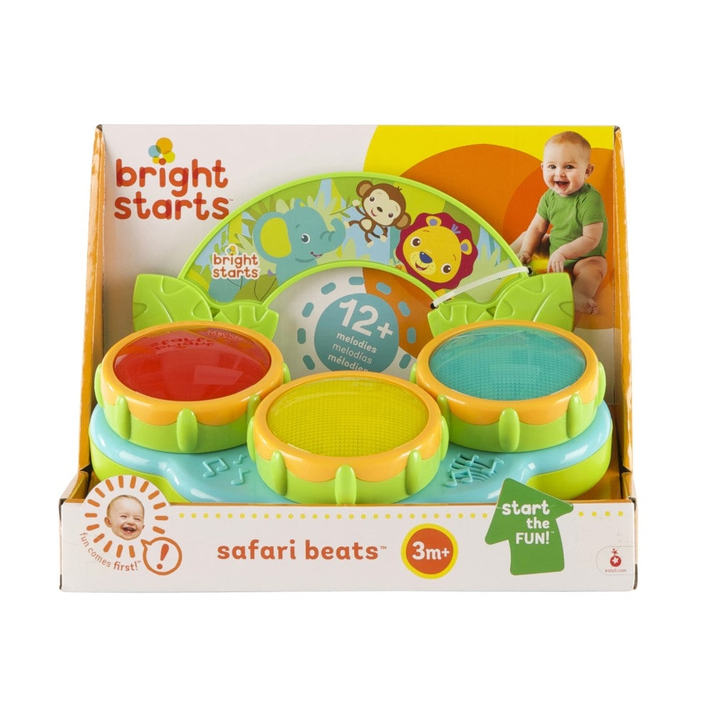 Bright Starts Safari Beats Drum Kit

What’s music to mom and dad’s ears? Baby’s sweet little laughs, of course! With the Safari Beats musical toy by Bright Starts, there will be plenty of giggles to go around. Every push of a brightly colored button helps encourage development of fine motor skills as your little one bounces to the beat.