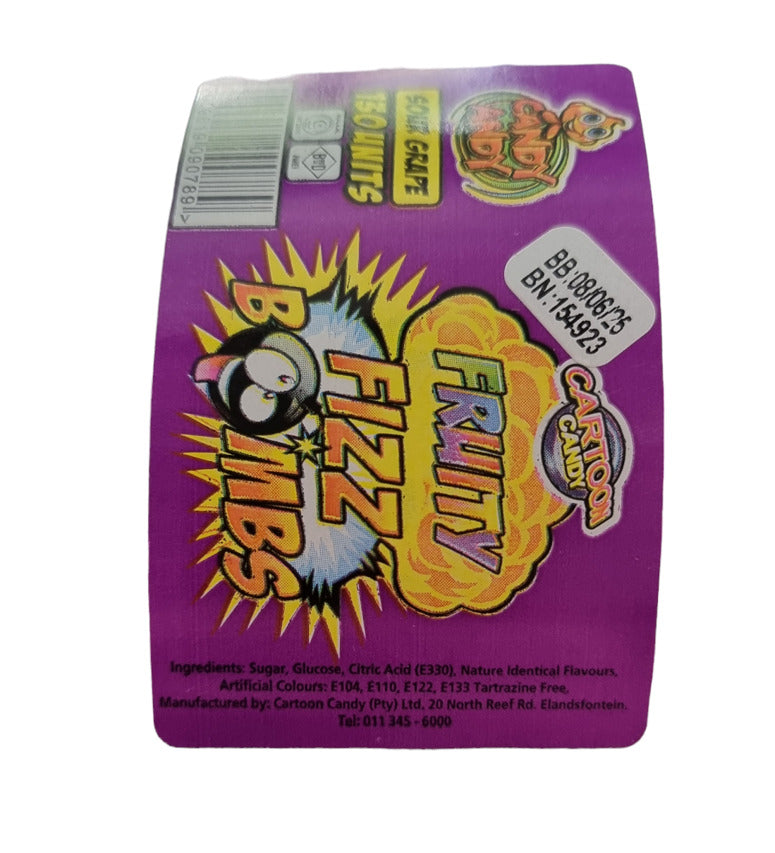 Cartoon Candy Fruity Fizz Bombs Sweet Tub of 130 Units - Sour Grape