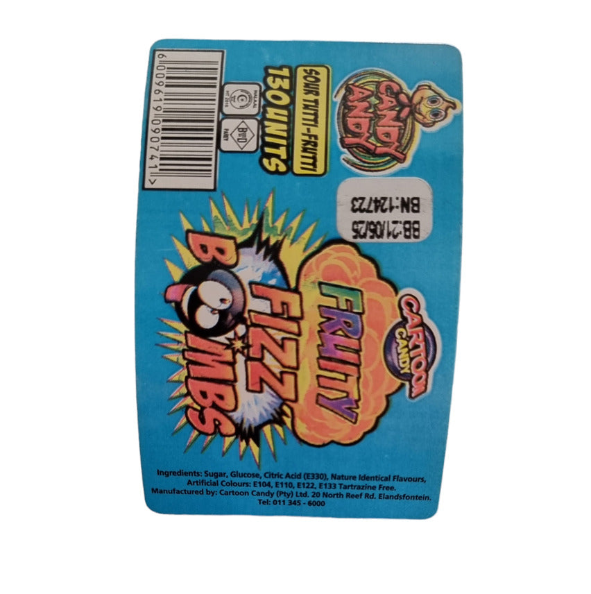 Cartoon Candy Fruity Fizz Bombs Sweet Tub of 130 Units Tutti Fruity