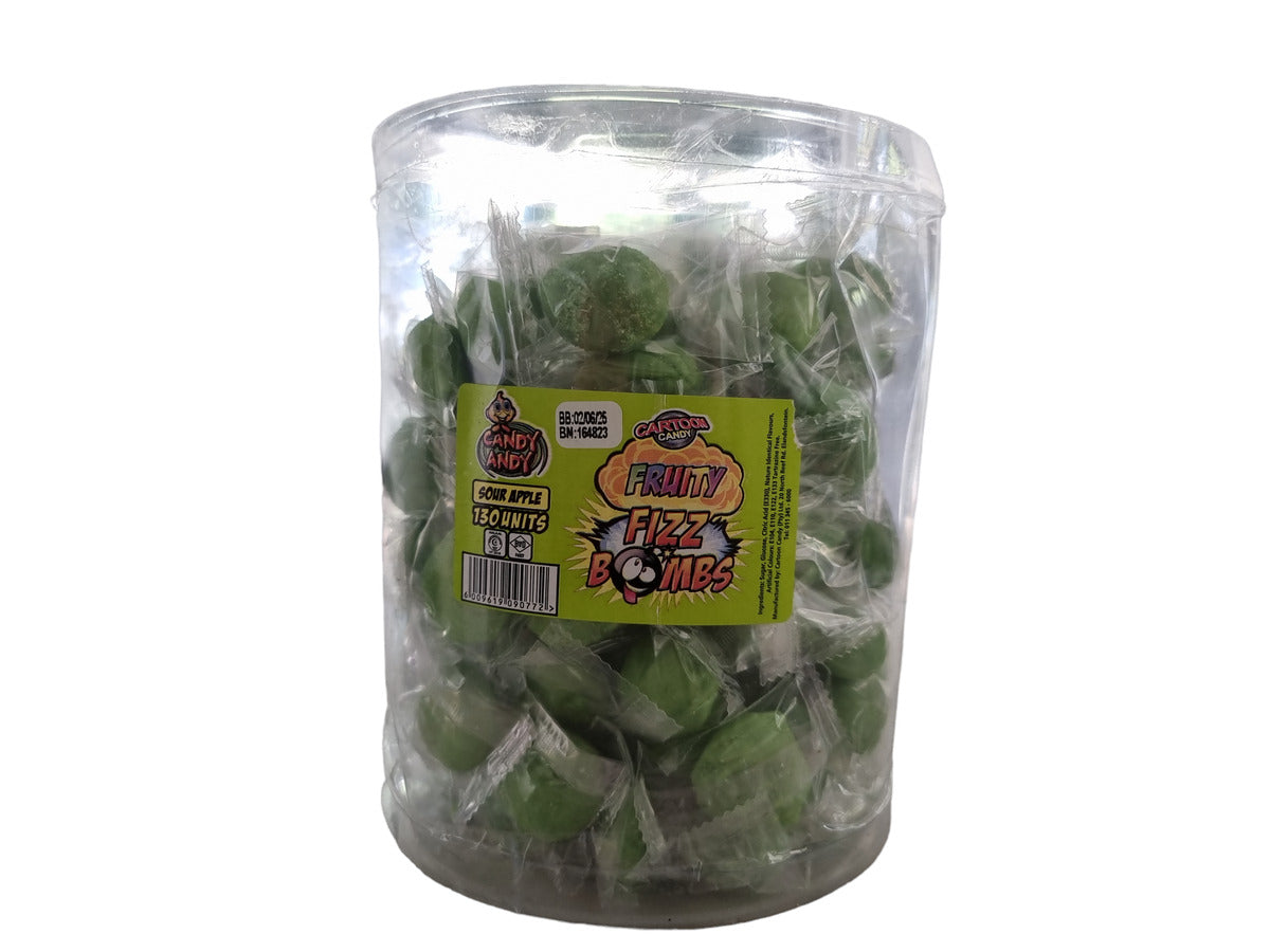 Cartoon Candy Fruity Fizz Bombs Sweet Tub of 130 Units - Sour Apple

Fruity Fizz Bomb Sweets" are an explosion of vibrant flavors and fizzy sensations in every bomb. These delightful confections are bursting with the essence of assorted fruits, delivering a tantalizing mix of sweet and tangy notes that dance on your taste buds.