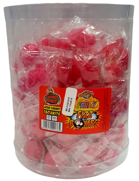 Cartoon Candy Fruity Fizz Bombs Sweet Tub of 130 Units Sour Cherry

Fruity Fizz Bomb Sweets" are an explosion of vibrant flavors and fizzy sensations in every bomb. These delightful confections are bursting with the essence of assorted fruits, delivering a tantalizing mix of sweet and tangy notes that dance on your taste buds. 