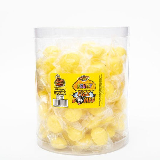 Cartoon Candy Fruity Fizz Bombs Sweet Tub of 130 Units Sour Pineapple

Fruity Fizz Bomb Sweets" are an explosion of vibrant flavors and fizzy sensations in every bomb. These delightful confections are bursting with the essence of assorted fruits, delivering a tantalizing mix of sweet and tangy notes that dance on your taste buds.