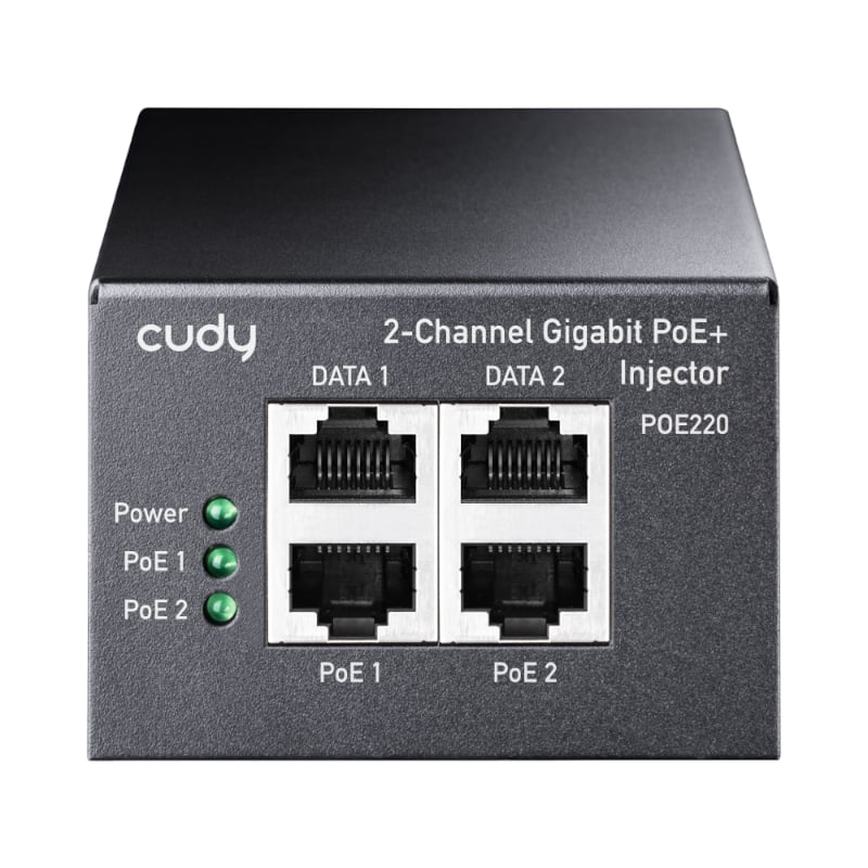 The Cudy POE220 30W Gigabit 2 Channel PoE+/PoE Injector allows you to easily supply power and data to multiple PoE devices. It features 2 Gigabit Ethernet input ports for data and 2 Gigabit PoE output ports. It’s a great option for small surveillance systems or a VOIP phone or a WiFi AP. The Cudy POE220 eliminates the need for an external power supply. This allows you to get rid of its associated AC/DC power cabling, providing a compact, affordable, safe and reliable power solution over your existing Ethern
