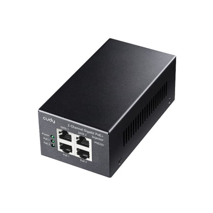 The Cudy POE220 30W Gigabit 2 Channel PoE+/PoE Injector allows you to easily supply power and data to multiple PoE devices. It features 2 Gigabit Ethernet input ports for data and 2 Gigabit PoE output ports. It’s a great option for small surveillance systems or a VOIP phone or a WiFi AP. The Cudy POE220 eliminates the need for an external power supply. This allows you to get rid of its associated AC/DC power cabling, providing a compact, affordable, safe and reliable power solution over your existing Ethern