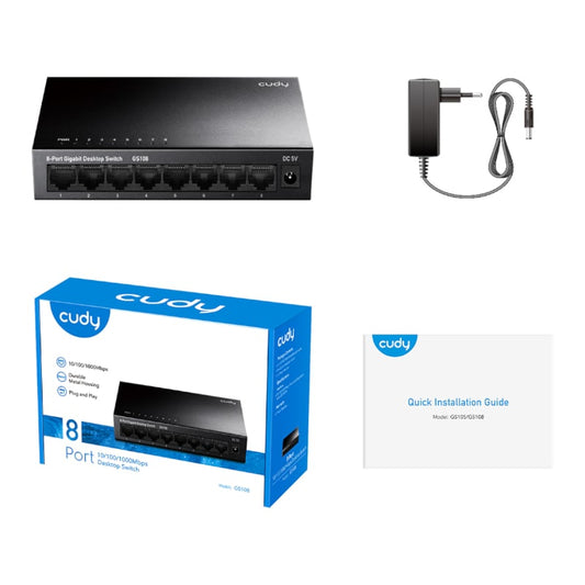 The Cudy GS108 8-Port Gigabit Desktop Switch allows you to manage your home network with ease. It supports bandwidth speeds of up to 16Gbps and features 6 Ethernet ports and 2 uplink ports. Its high-speed RJ-45 connectors support any 10/100/1000Mbps Ethernet devices.

For additional protection, it features a VLAN mode which helps isolate the ports from each other. The IEEE 802.3x flow control for Full Duplex mode and backpressure for Half Duplex mode offer increased bandwidth to alleviate network congestion