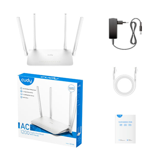 Get a stable and high-speed connection with the Cudy AC1200 Gigabit Dual Band Smart WiFi Router. With wireless speeds of up to 1.2Gbps and Gigabit LAN, the AC1200 Gigabit Dual Band Router provides a better experience for online gaming and HD video streaming.

It comes with the latest Wi-Fi standard 802.11ac streaming speeds and can run applications at triple the speed of the previous routers. The powerful dual-core CPU ensures smooth 4K UHD streaming to smart TVs, mobile devices and gaming consoles without 