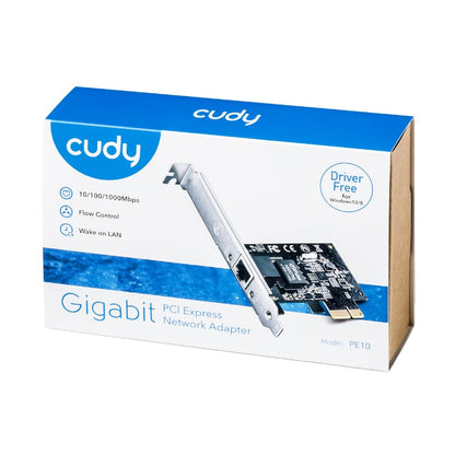 Expand or upgrade your ethernet network with the Cudy PE10 Gigabit PCI Express Network Adapter. It features a super-fast 10/100/1000 Mbps ethernet port for a stable and fast connection. It connects easily to your PC motherboard via a PCIe x1 connector and is compatible with Windows, Linux and macOS. It comes with dual brackets making it compatible with mini and standard sized PC chassis. Perfect for web chat, fast download video streaming, online gaming and internet calling, the Cudy PE10 is very versatile 