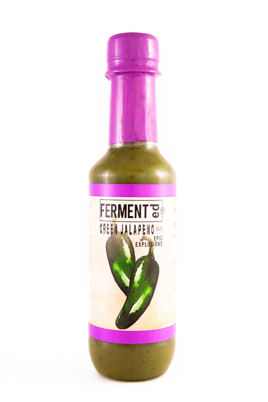 Fermented Green Jalapeno Sauce Epic Explosions 250ml

FERMENTed Green Jalapeno Sauce: A Symphony of Fermented Heat
Crafted from handpicked green jalapenos, each batch undergoes a meticulous fermentation process that enhances the natural spiciness while developing layers of depth.
