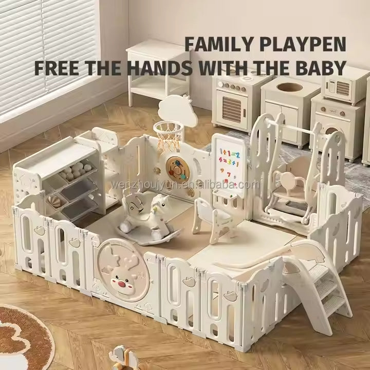 Babies-Up White & Beige Playpen All-In-One Multiplay Fun Zone Fence Playset for Kids 0-3 yrs Indoor