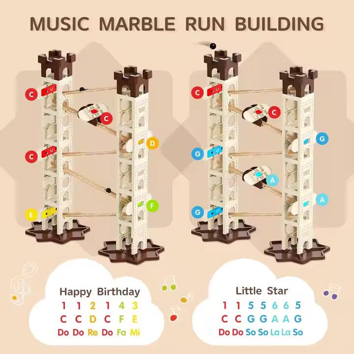 Kids-Up 103 Piece STEM Marble Run Set Featuring Music Pillars & Maze Track